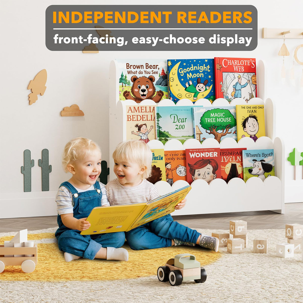 SpaceAid 3-Tier Scalloped Bookshelf side view highlighting compact footprint