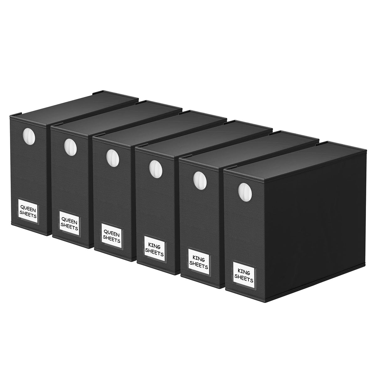 SpaceAid 6-pack bed sheet organizers front view in a tidy closet
