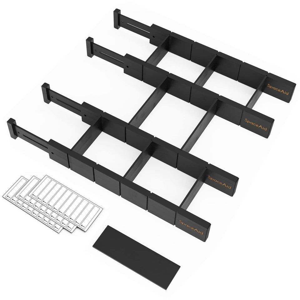 SpaceAid bamboo drawer dividers with inserts organize utensils neatly and keep them within reach.