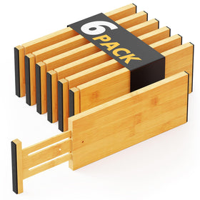 SpaceAid bamboo drawer dividers in a 6-pack for flexible drawer organization.