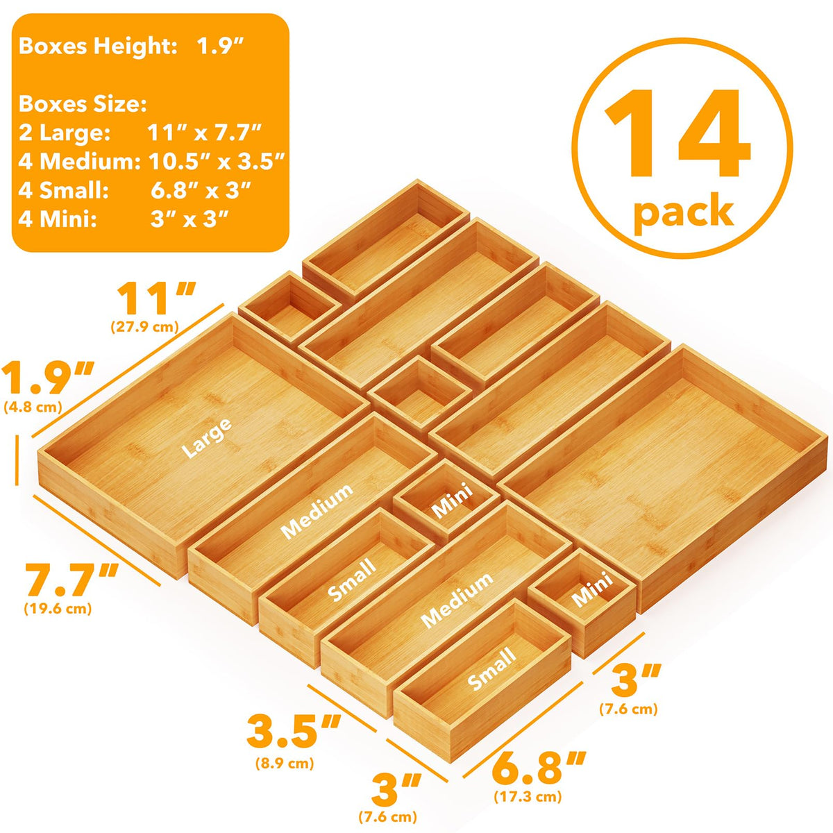 SpaceAid bamboo medium box organizer shelves office supplies or makeup brushes with clear organization.
