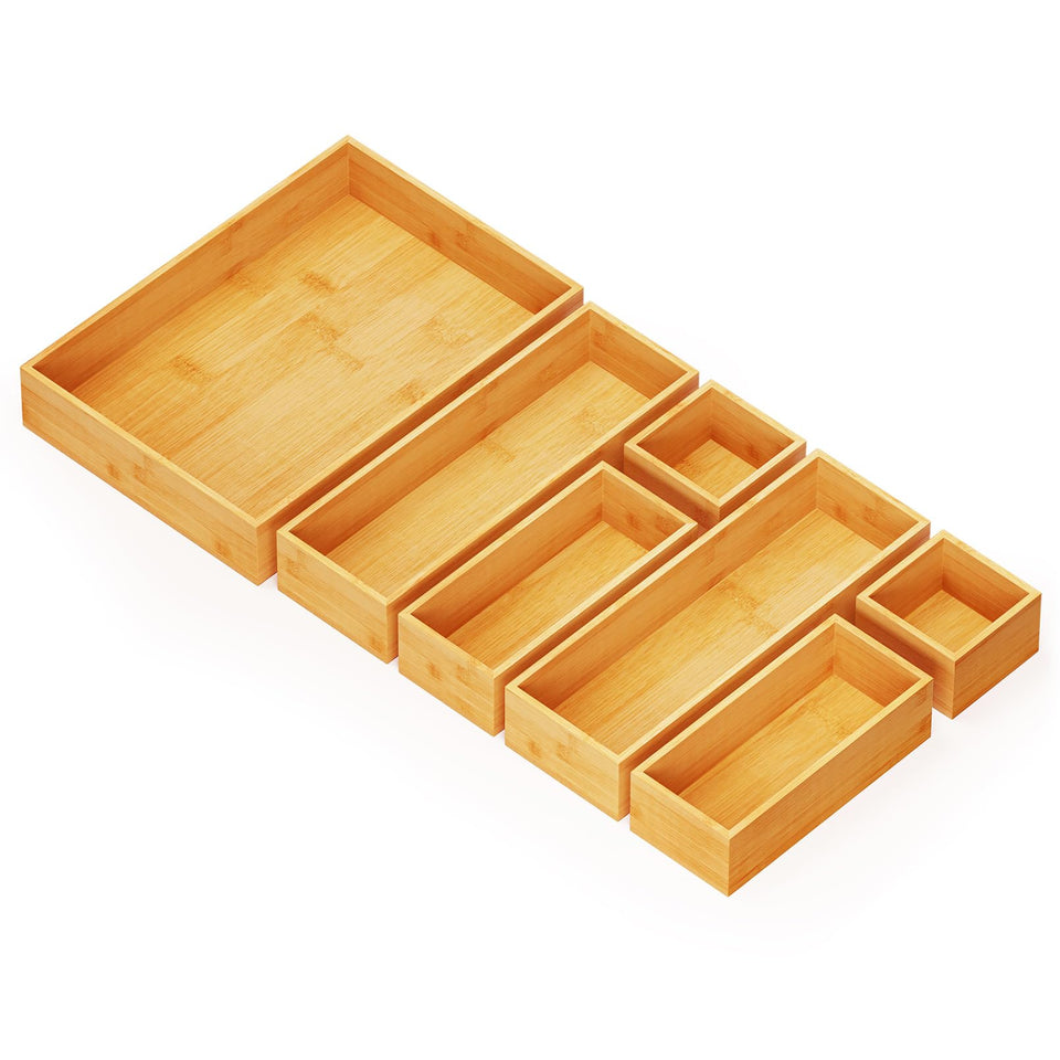 SpaceAid bamboo mini drawer organizer keeps utensils neatly separated and easy to grab.
