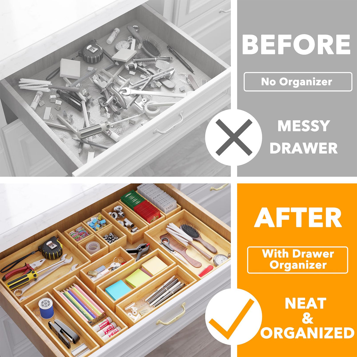 SpaceAid bamboo small box organizer declutters drawers and maximizes space for daily essentials.