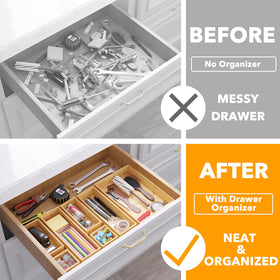 SpaceAid bamboo small drawer organizer fits compact spaces for cosmetics or office supplies.
