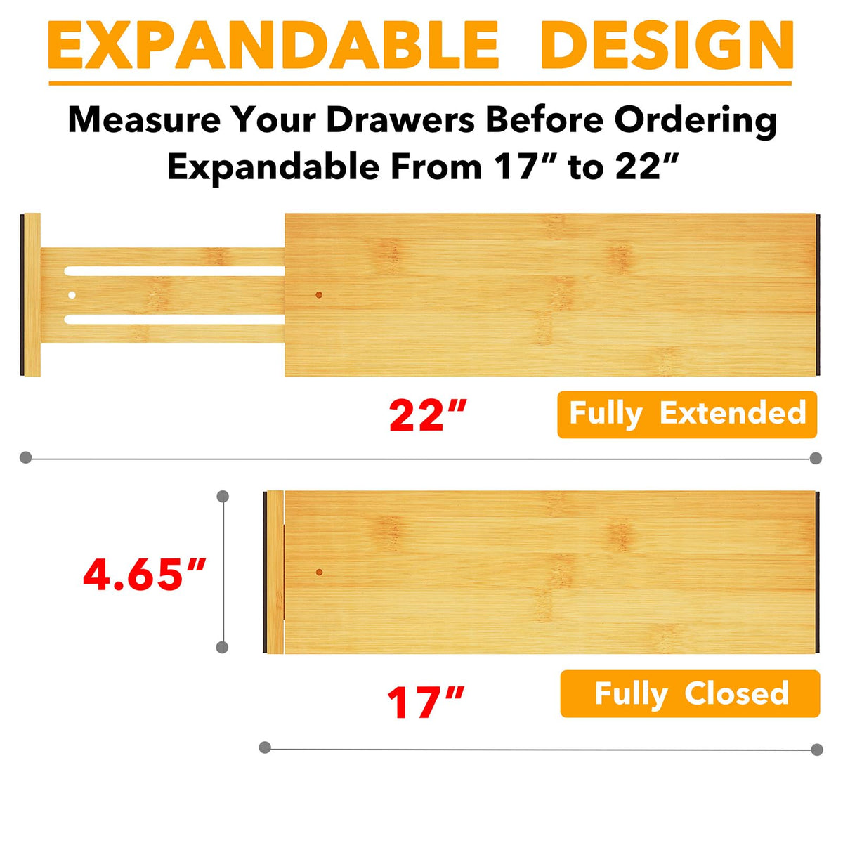 SpaceAid spring-loaded anti-slip ends keep dividers secure and drawers scratch-free.