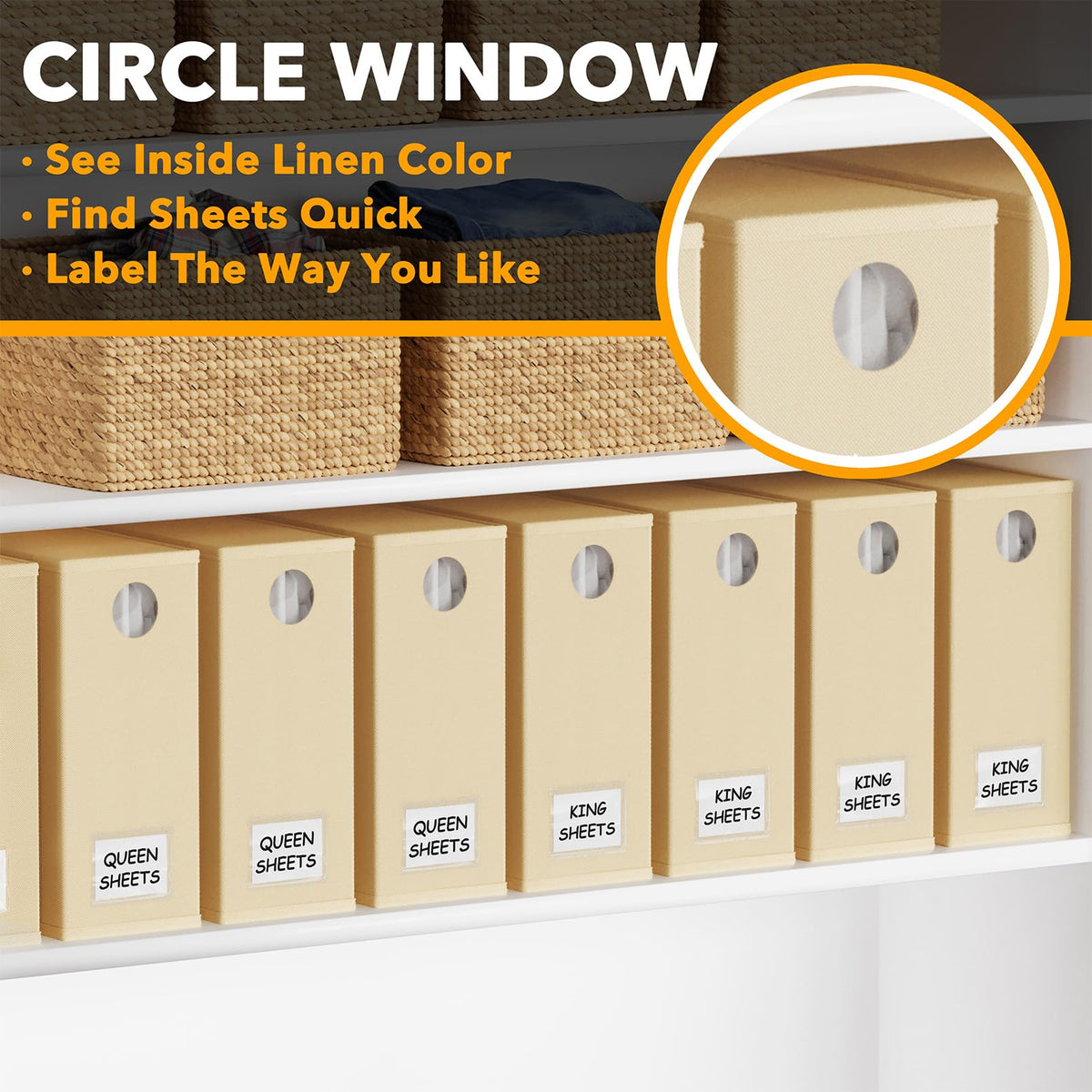 SpaceAid beige sheet organizer durable fabric construction offers sturdy storage.