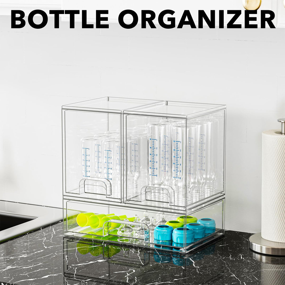 SpaceAid bottle storage organizer large bin stores more bottles efficiently.