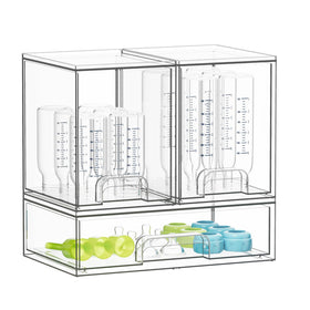 SpaceAid bottle storage organizer three-pack on countertop keeps bottles neatly organized.