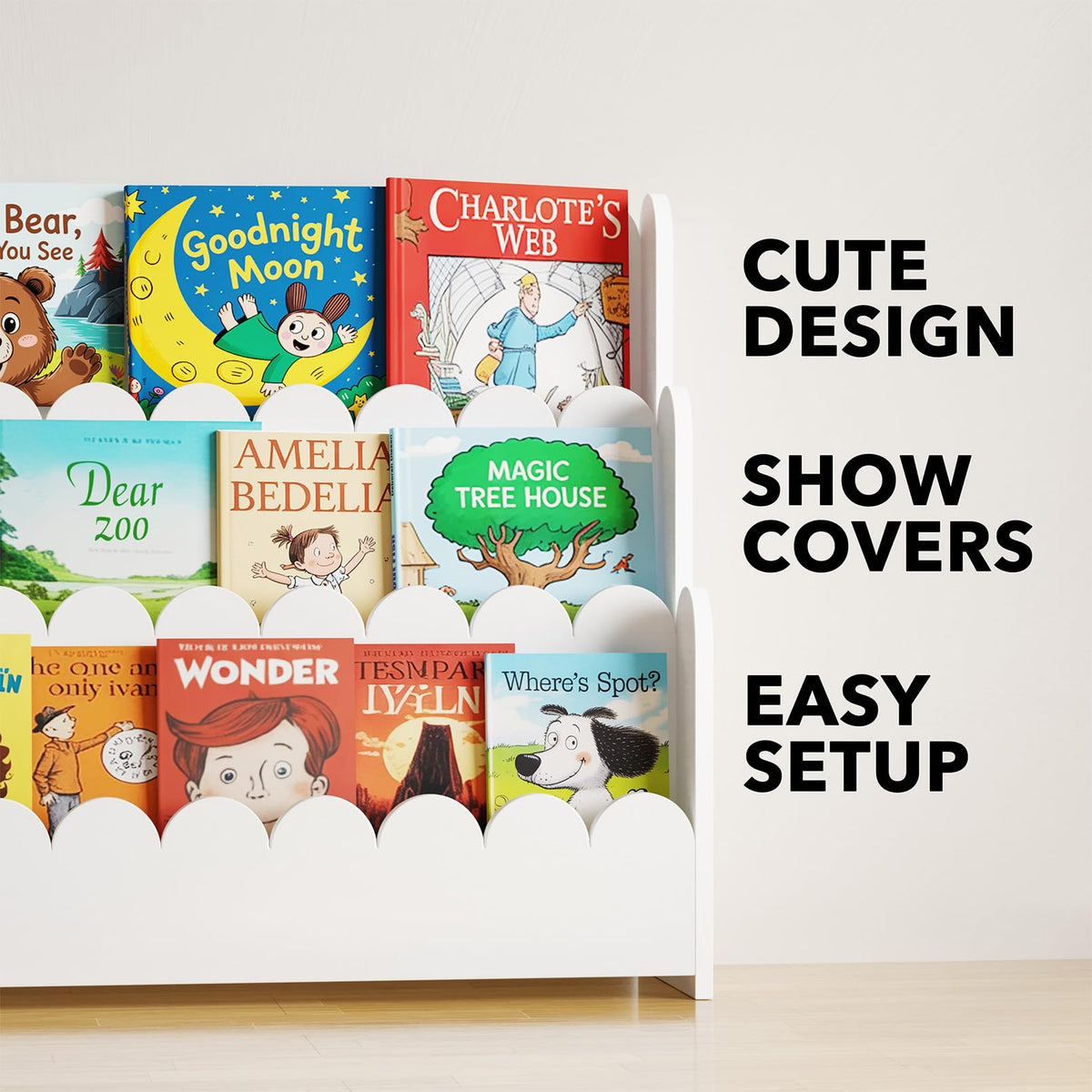 SpaceAid child-friendly bookshelf in a playroom keeps books tidy
