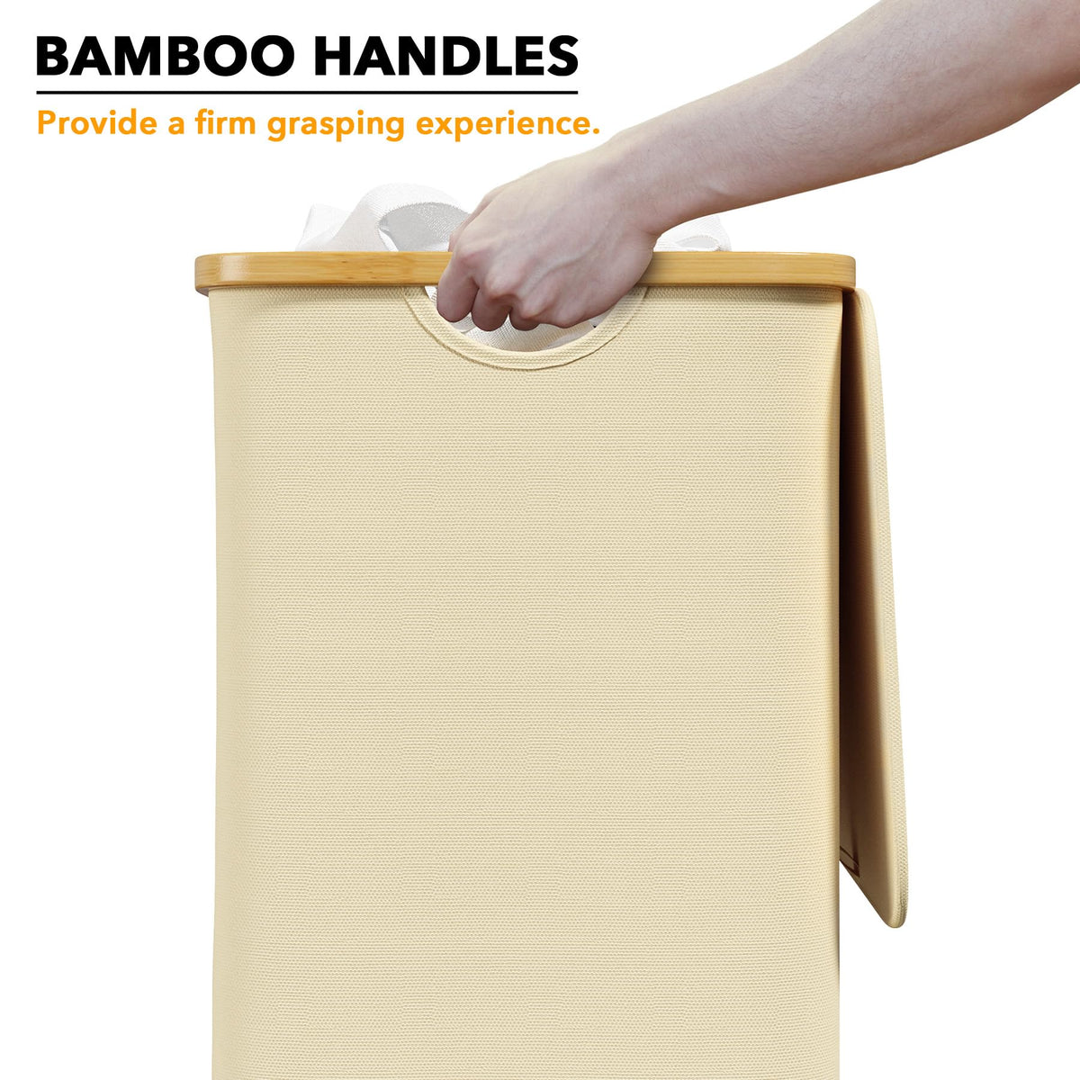 SpaceAid collapsible laundry hamper in beige, easy to store when not in use.