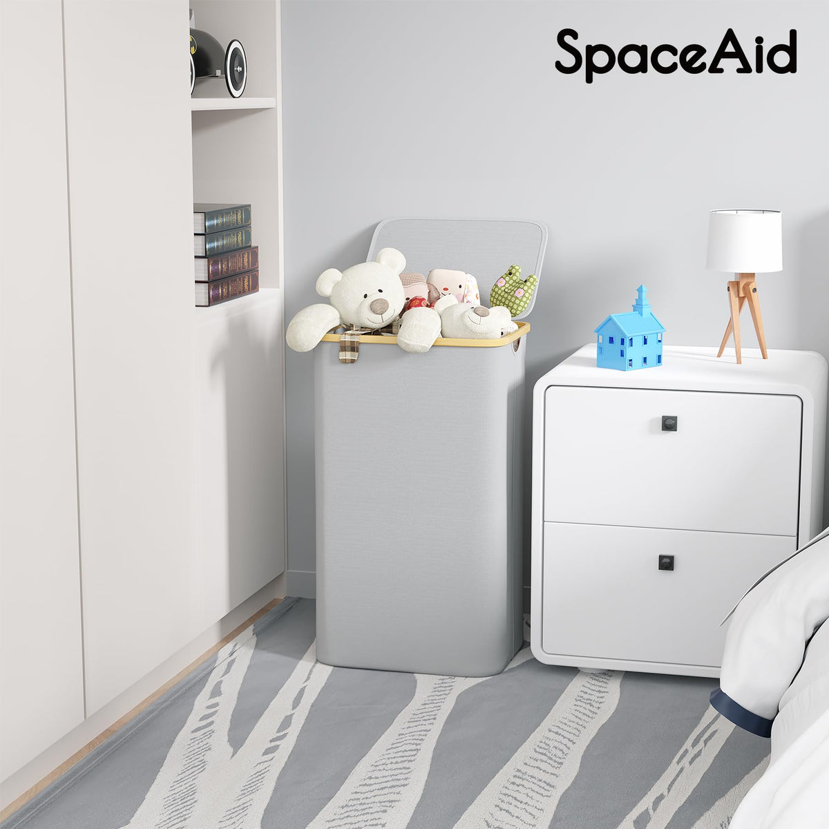 SpaceAid collapsible laundry hamper folds flat for compact storage when not in use.