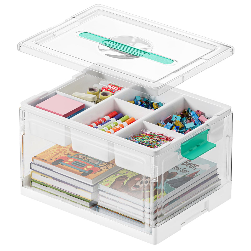 SpaceAid craft organizer with lid view showing clear 24qt storage for beads and supplies.