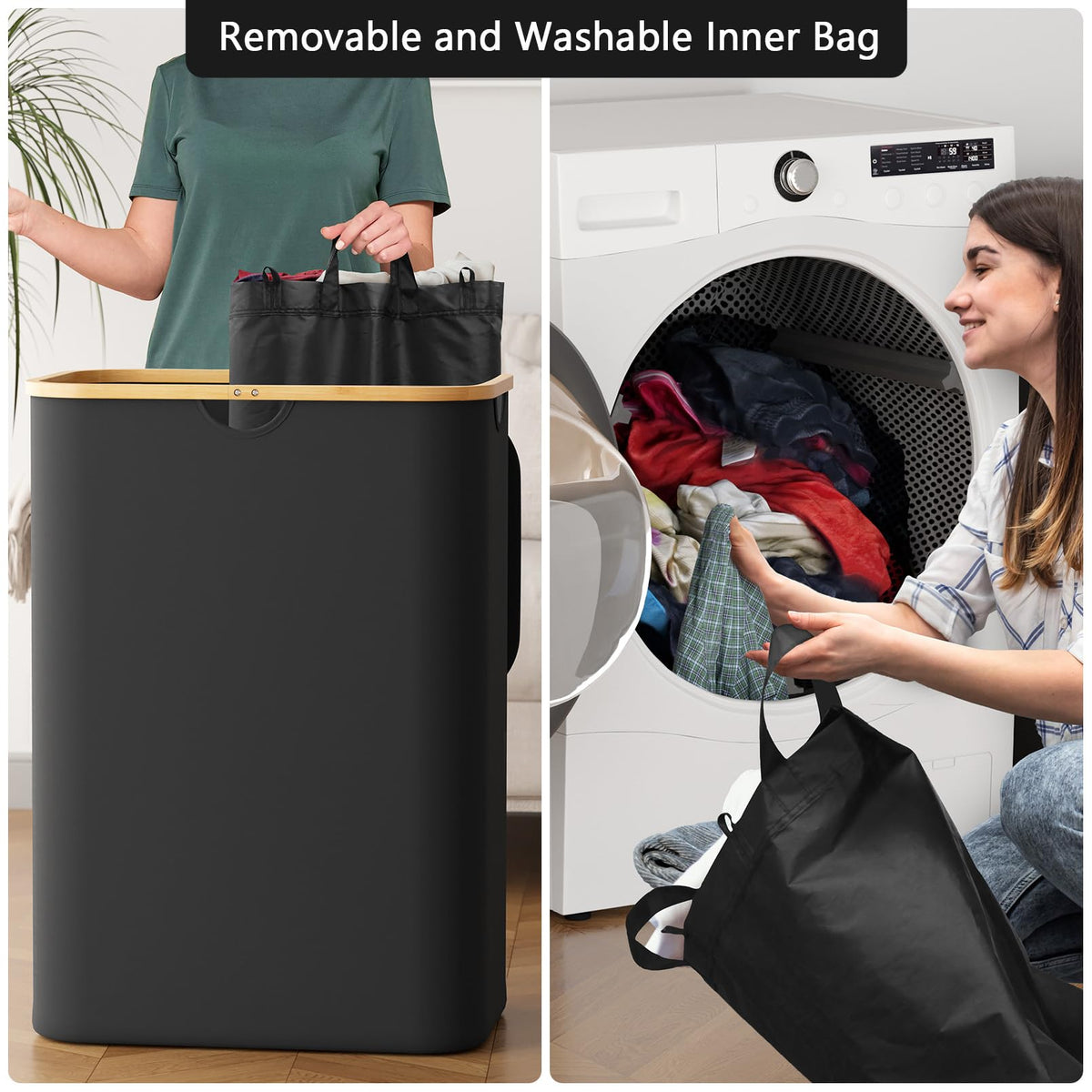 SpaceAid Double Laundry Hamper two-section design helps separate clothes.