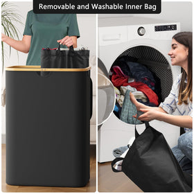 SpaceAid Double Laundry Hamper two-section design helps separate clothes.