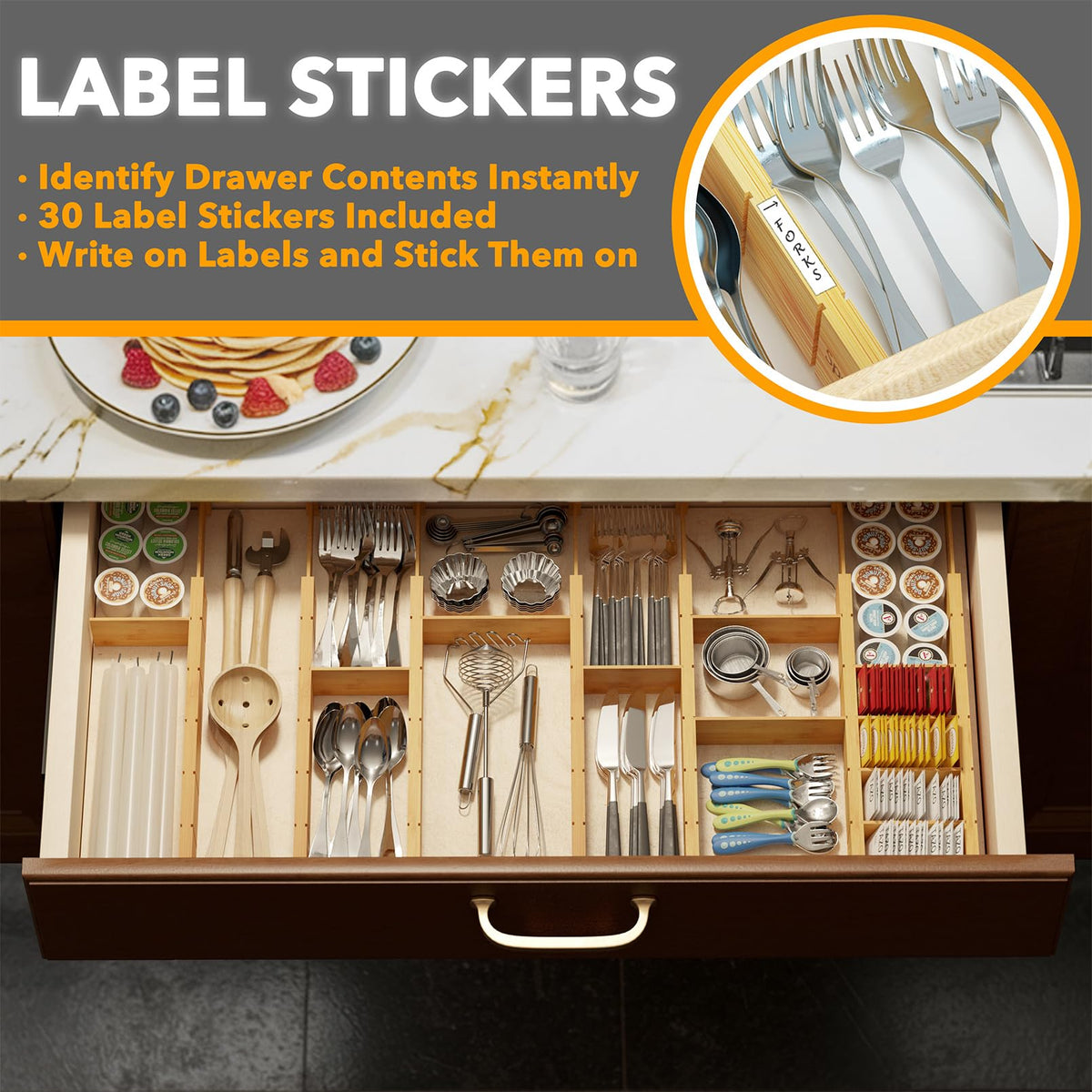 SpaceAid label stickers to quickly identify drawer contents.