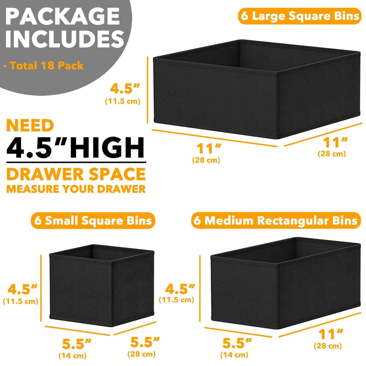 SpaceAid package-front-view displays all six included bins and the color.
