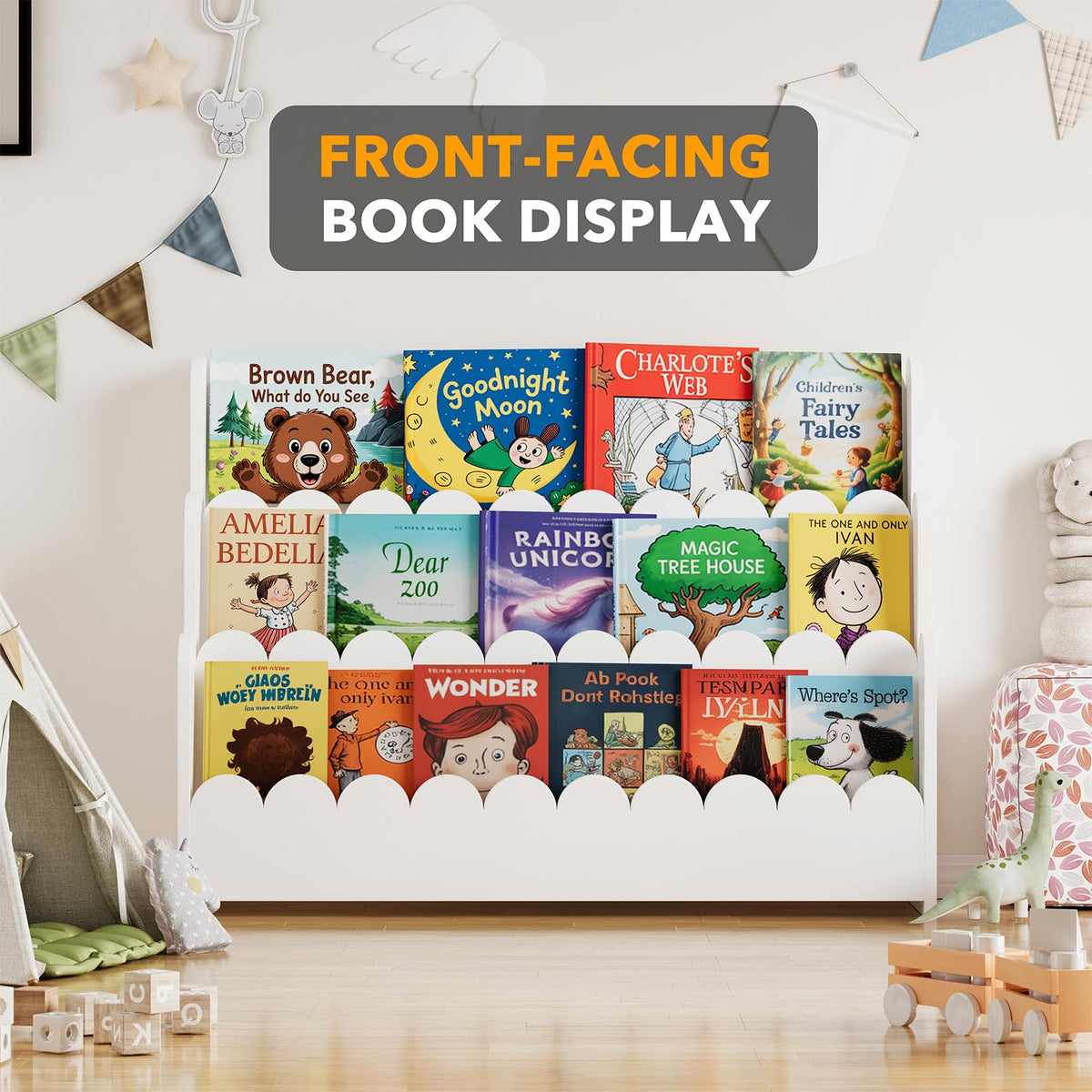 SpaceAid scalloped edges add charming detail to nursery and playroom.