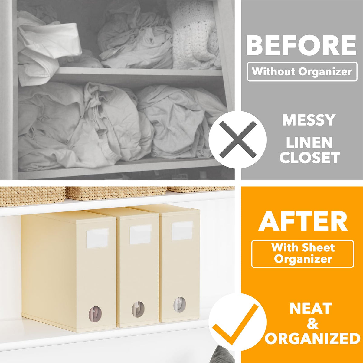 SpaceAid foldable linen closet organizer with side view for compact storage