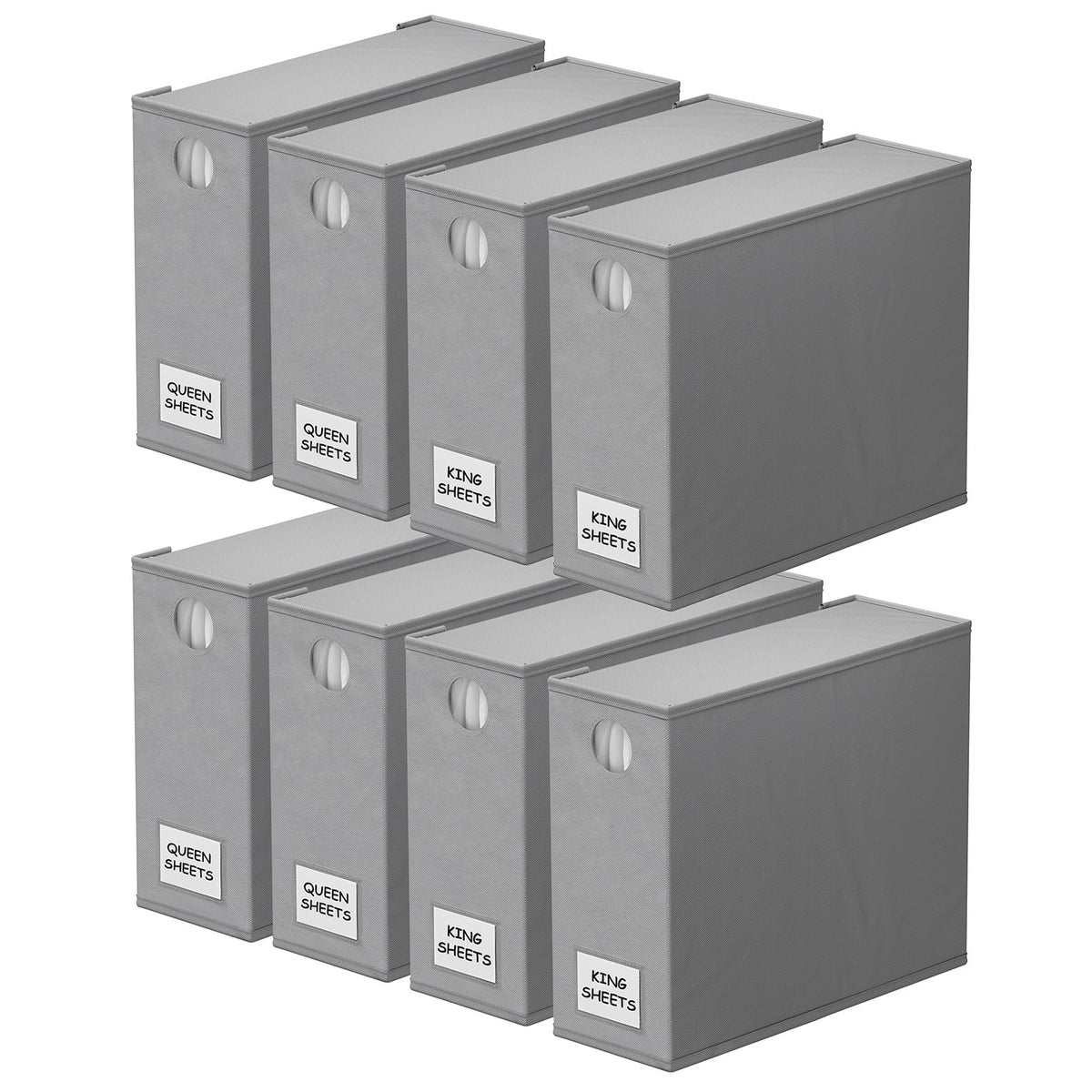 SpaceAid gray sheet organizer front view; eight-pack for neat linen storage.