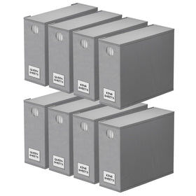 SpaceAid gray sheet organizer front view; eight-pack for neat linen storage.