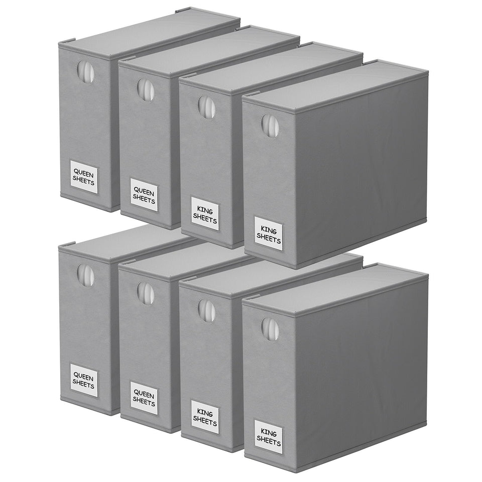 SpaceAid gray sheet organizer front view; eight-pack for neat linen storage.