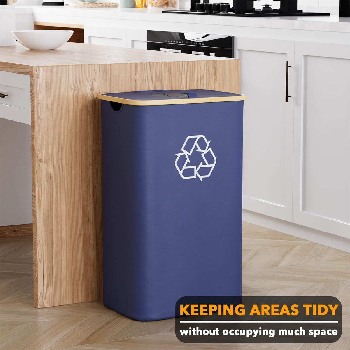 SpaceAid hands-free lid in action enables one-handed bottle recycling.