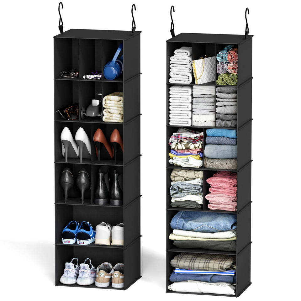 SpaceAid hanging closet organizer with 12 cubbies for tidy storage.