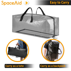 SpaceAid heavy duty moving bags stuffed with clothes demonstrating packing capacity.