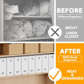 SpaceAid sheet organizer with label cards for instant linen content at a glance