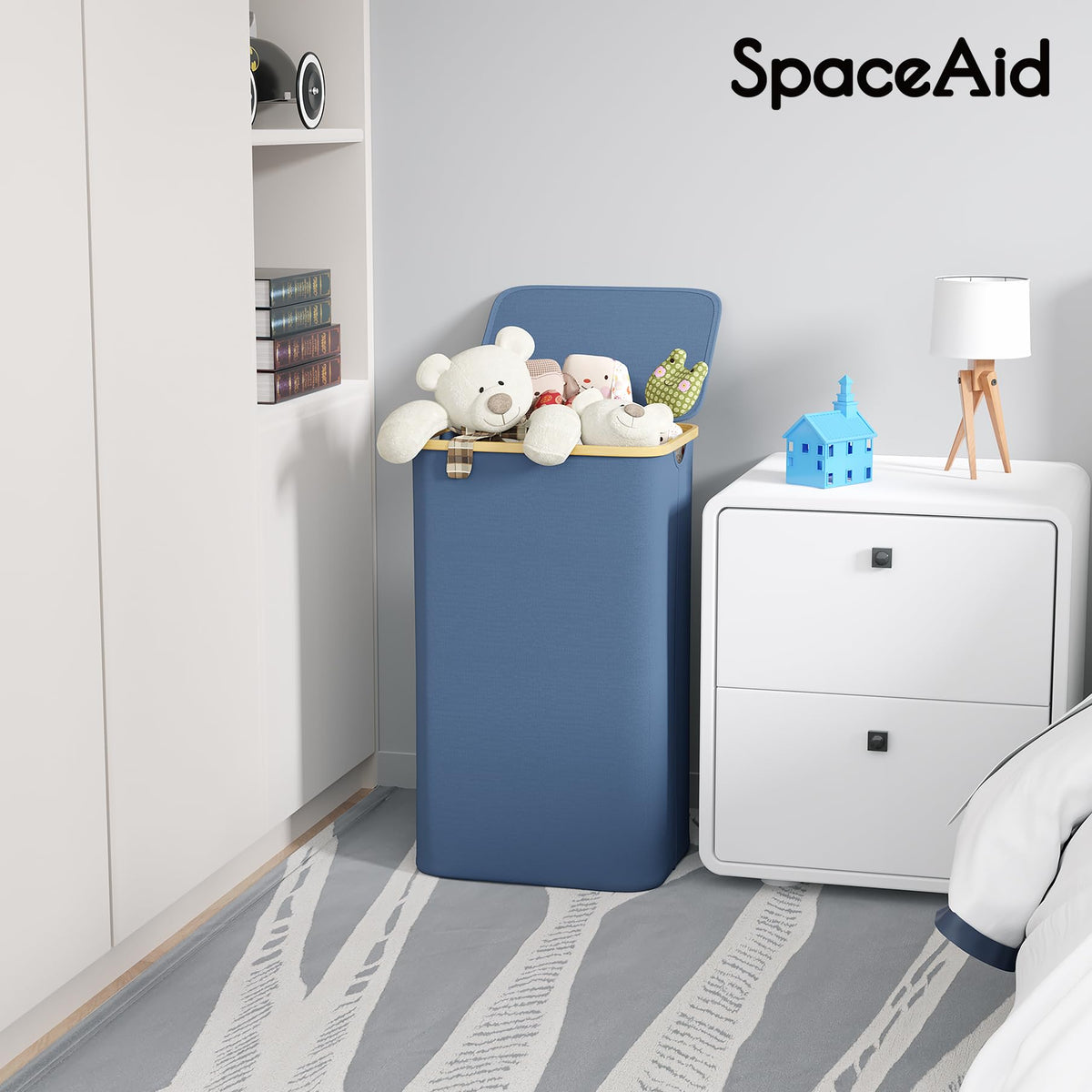 SpaceAid 110L capacity hamper during quick assembly with rods.