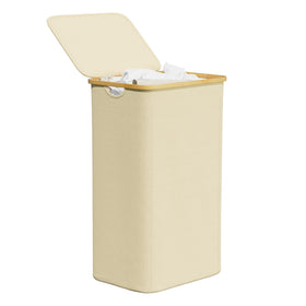 SpaceAid laundry hamper with lid in beige, 110L capacity keeps clothes organized.
