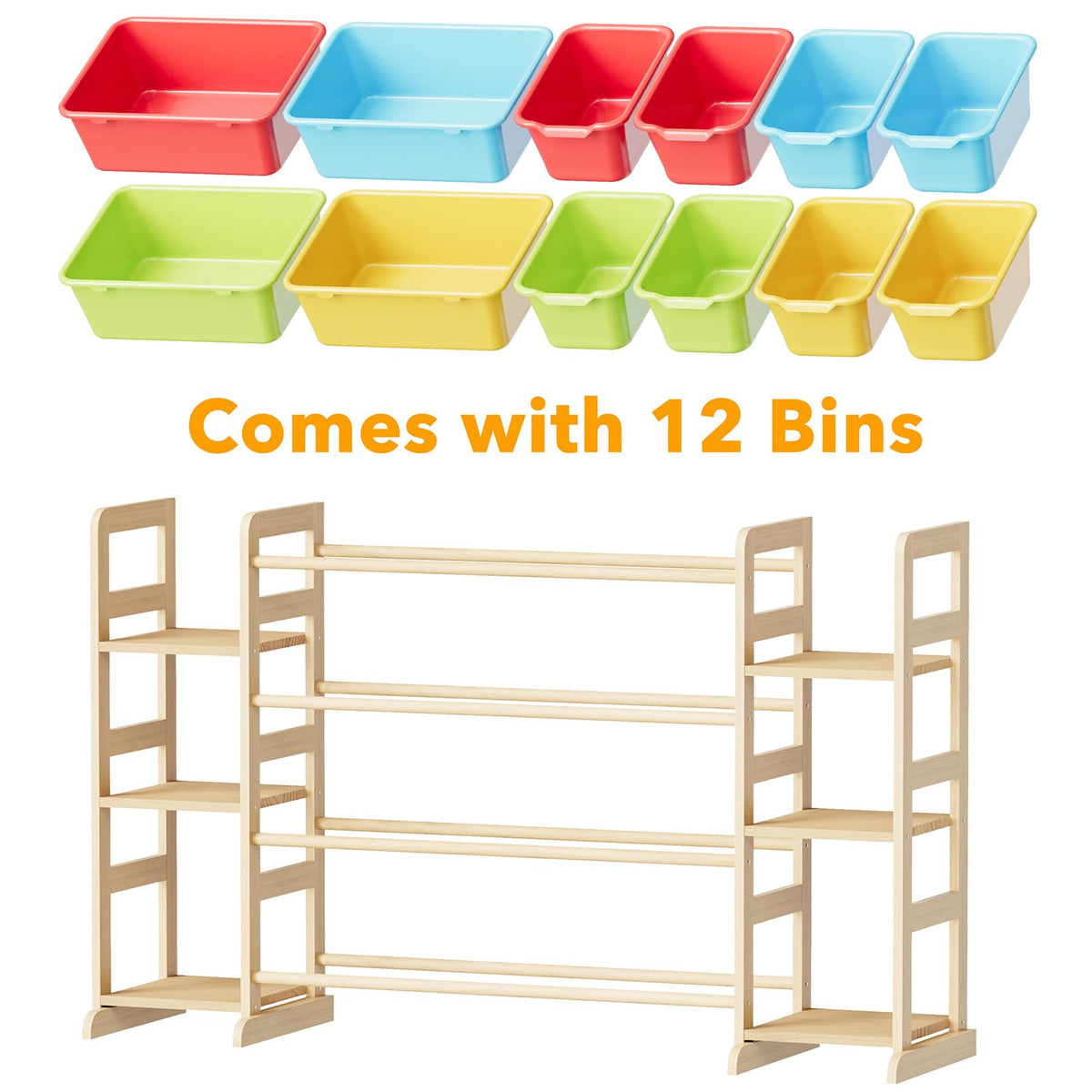 SpaceAid multi-colored bins add vibrant organization for toys.