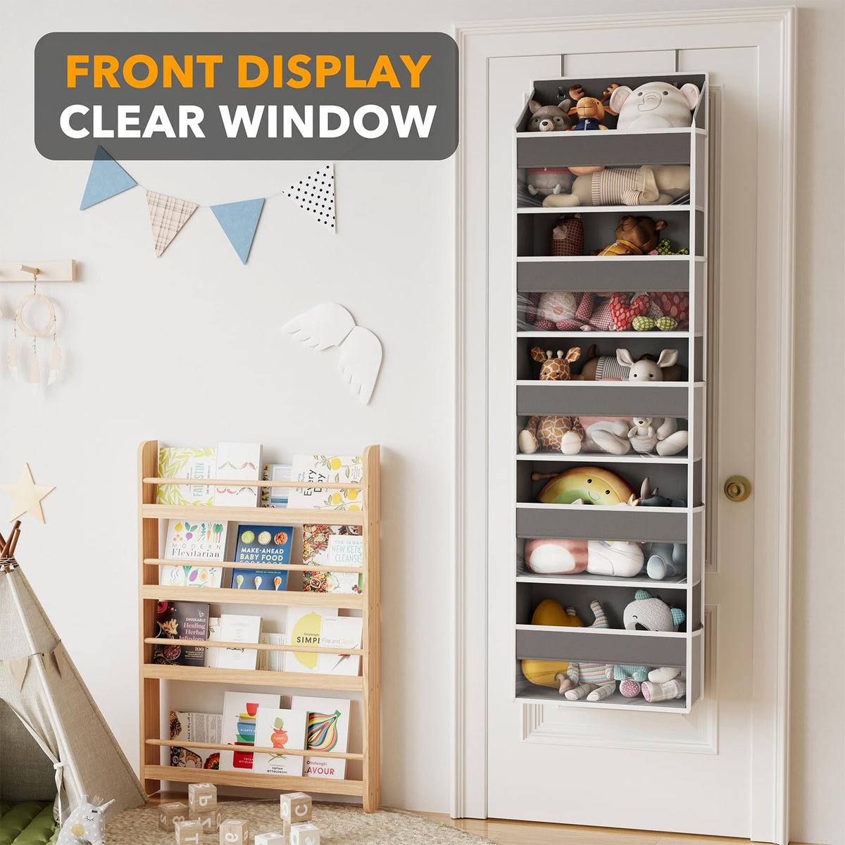 SpaceAid door organizer installs easily with hooks for doors up to 1.98 inches.
