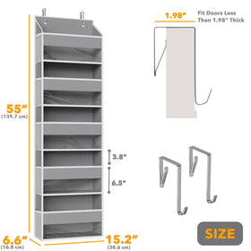 SpaceAid over-the-door organizer showing five large pockets for bulky items neatly stored.
