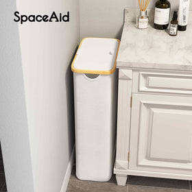 SpaceAid Slim Hamper's detachable rods keep the basket upright and ready.