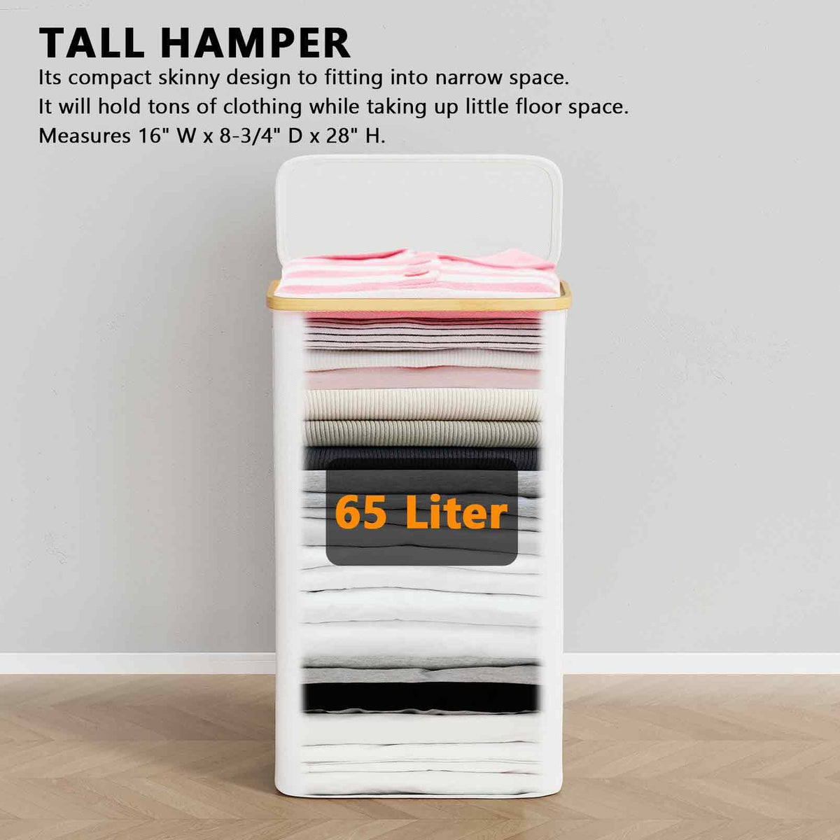 SpaceAid Slim Hamper between washer and dryer emphasizes a slim footprint for narrow areas.