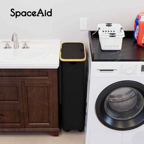 SpaceAid hamper features a bamboo handle for comfortable lifting on stairs and hallways.