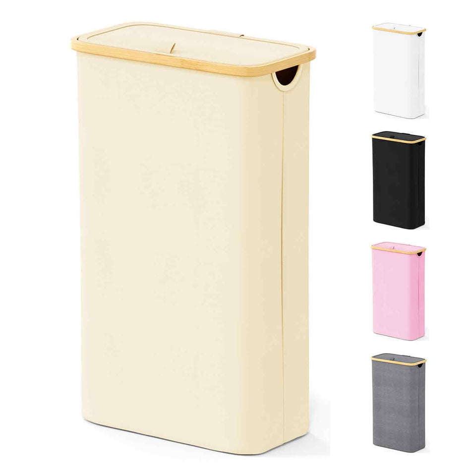 SpaceAid Slim laundry hamper with lid in beige keeps clothes organized and odor-free.