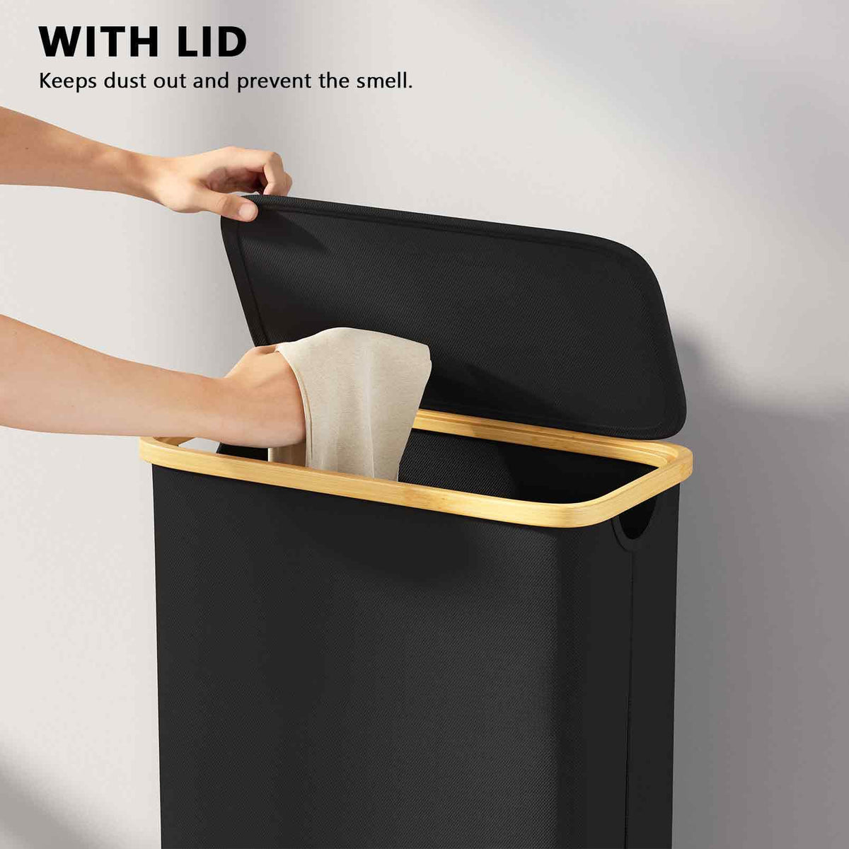SpaceAid lid helps contain odors and protect laundry during storage.