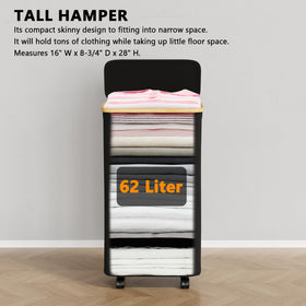SpaceAid slim hamper fits between washer and dryer for organized laundry in tight spaces.