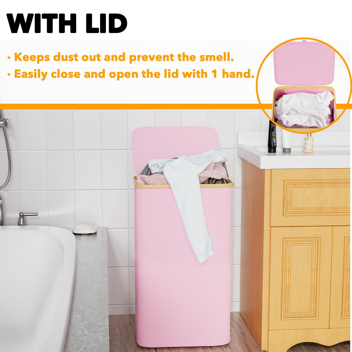 SpaceAid tall collapsible laundry hamper maintains shape while saving floor space.