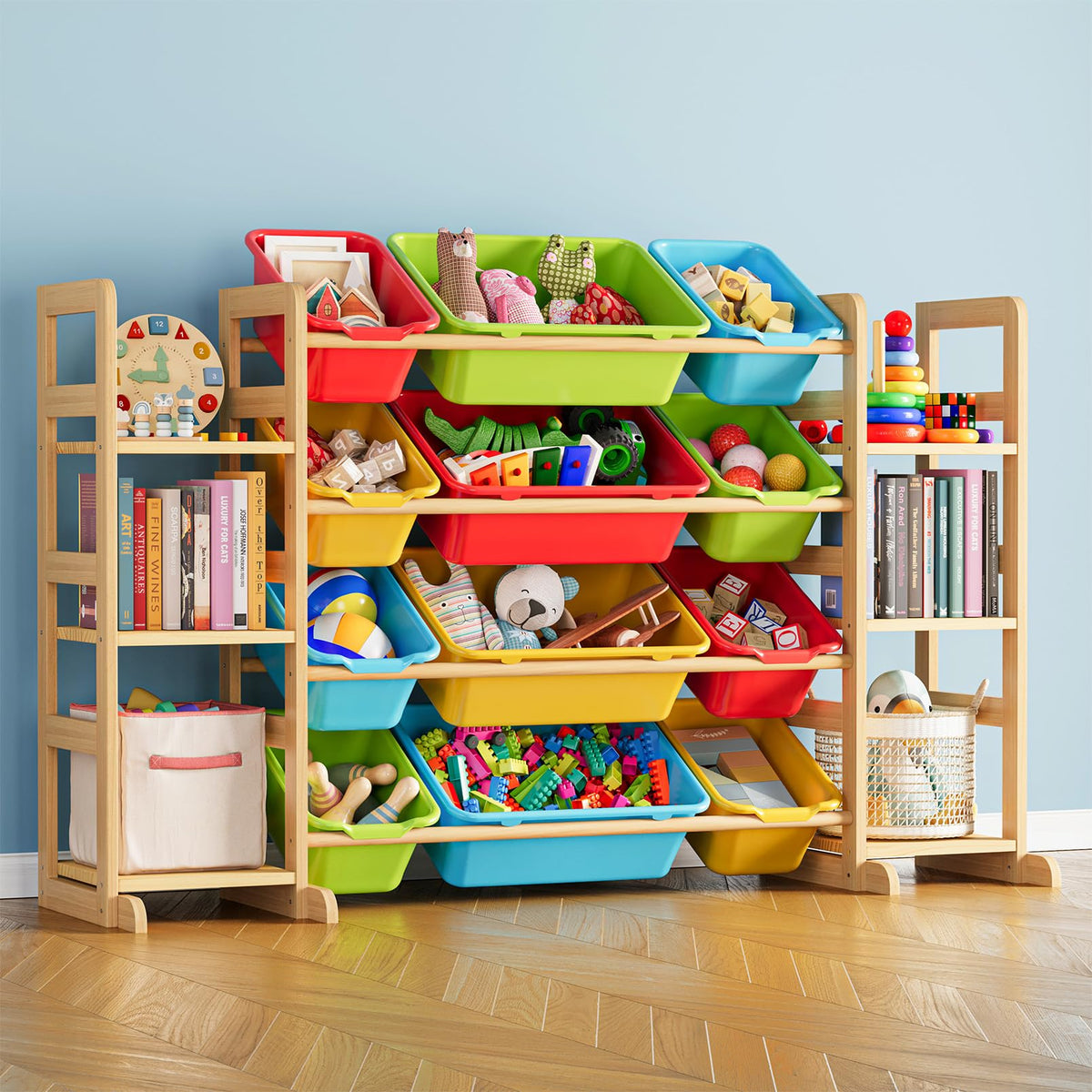 SpaceAid toy storage organizer with six shelves keeps playroom neatly organized.