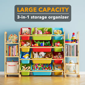 SpaceAid toy storage with twelve bins in two sizes for versatile sorting.
