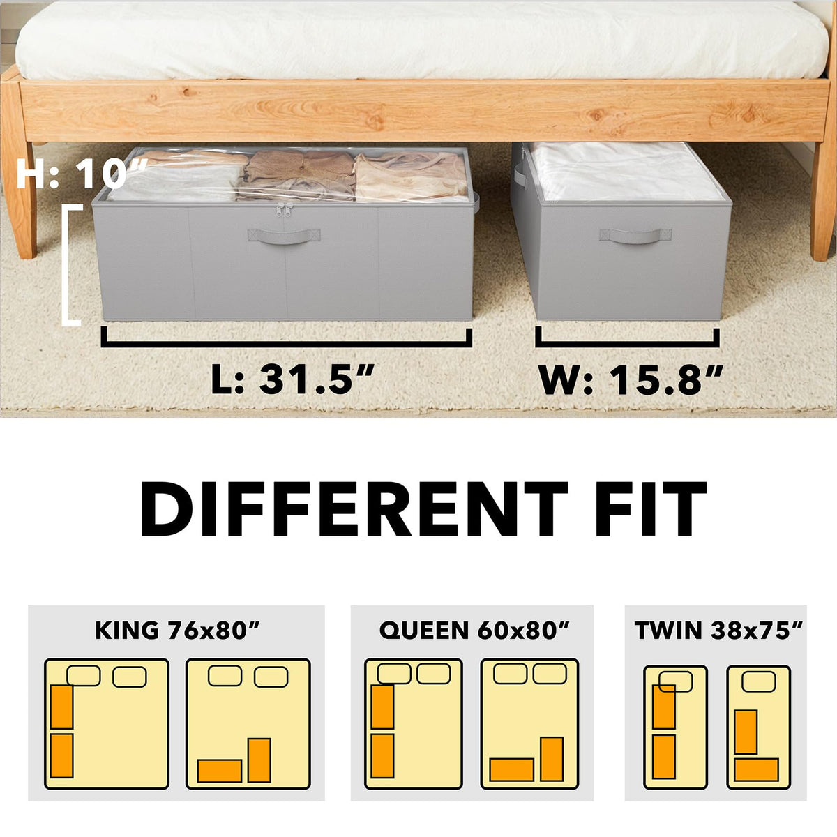 SpaceAid easy-zip under-bed storage bin for simple access and secure closure