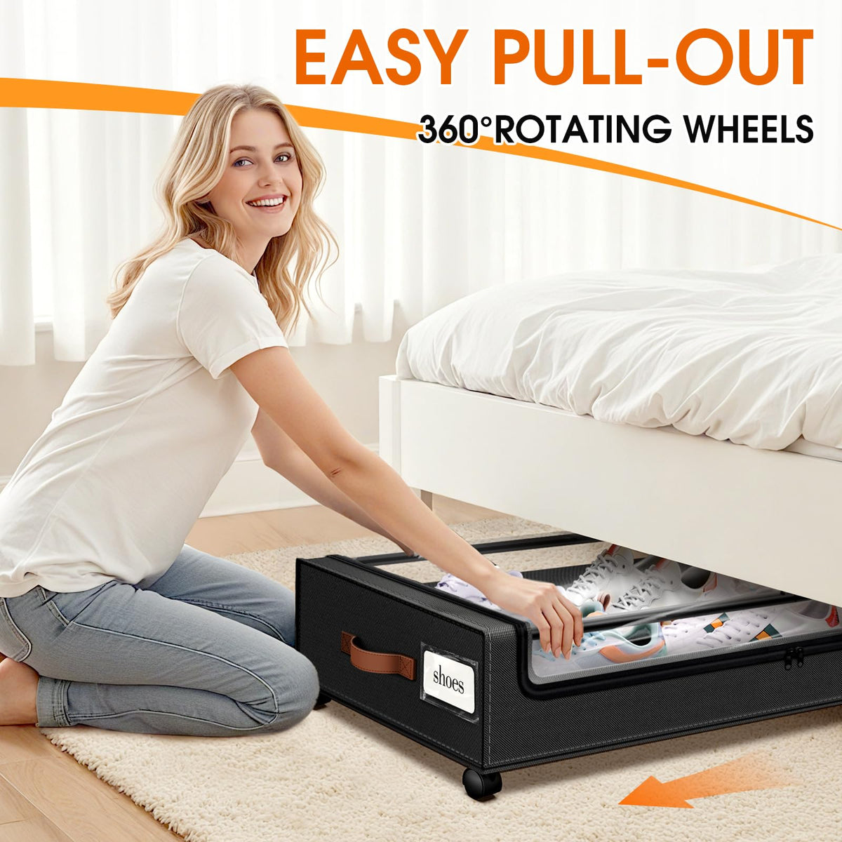 SpaceHacks foldable under-bed storage in black for compact storage when not in use.