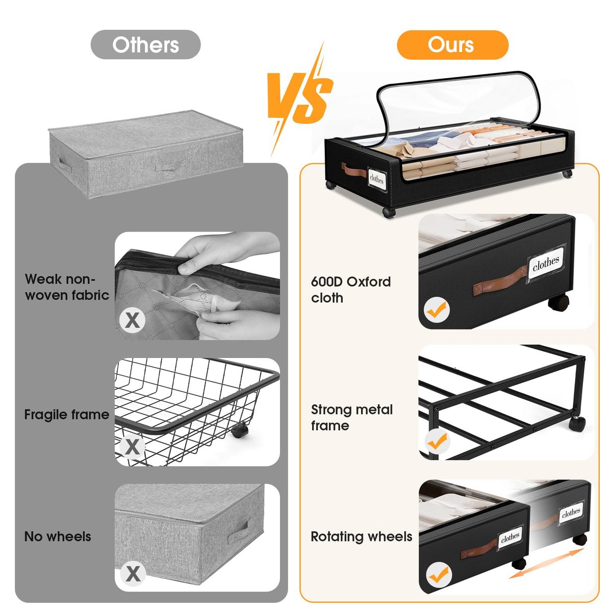 SpaceHacks large-capacity under-bed drawer holds clothes, shoes, and blankets neatly.