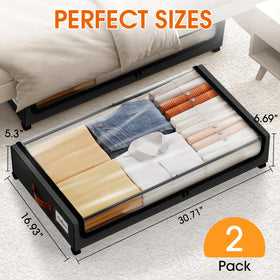 SpaceHacks wheeled under-bed drawer demonstrates easy rolling and organization.