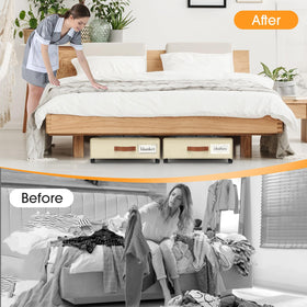 SpaceHacks beige fabric under-bed organizer fits under beds and sofas