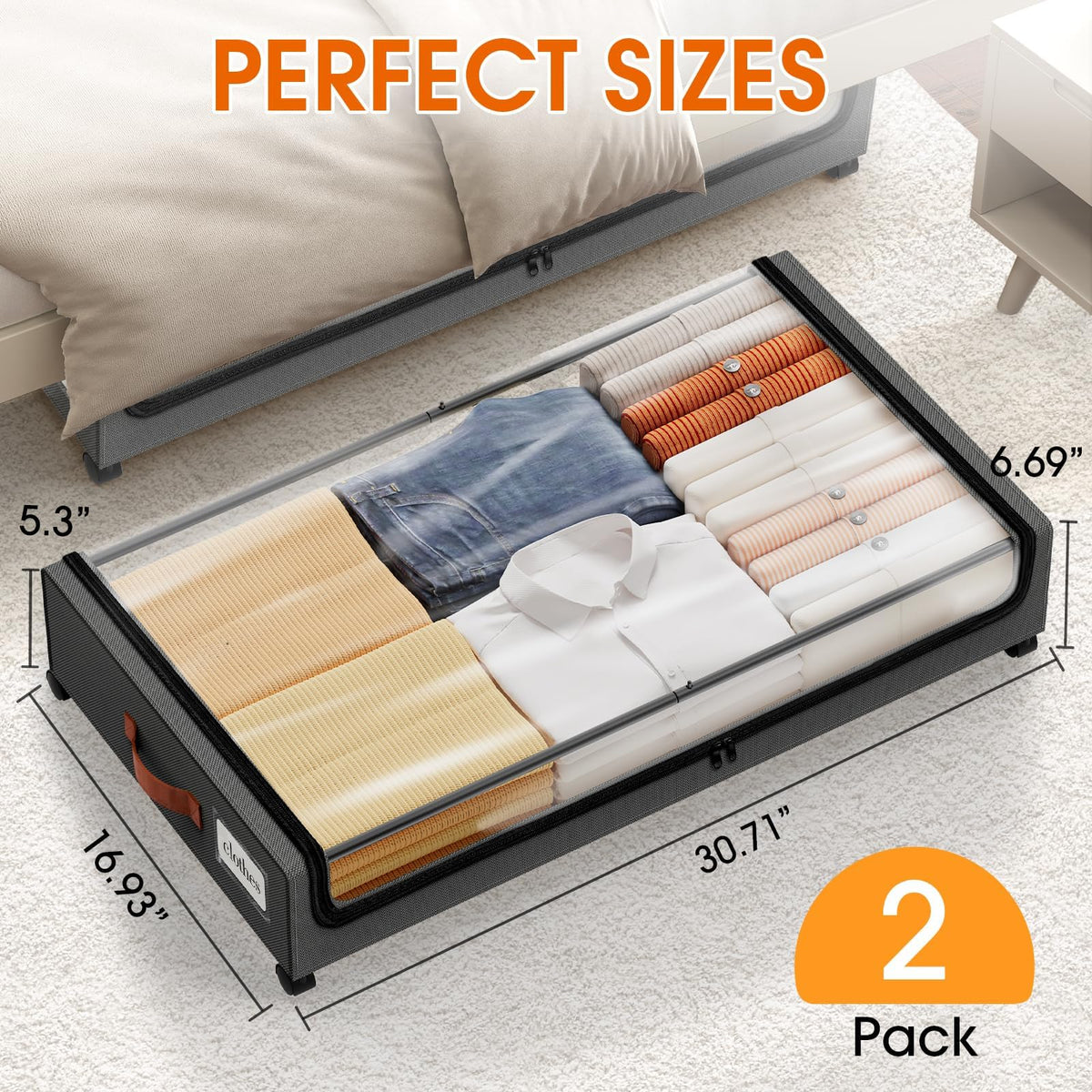 SpaceHacks under bed storage with leather handles for easy transport