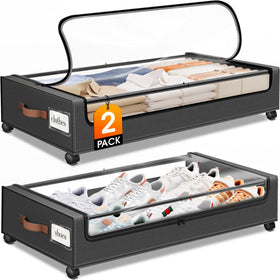 SpaceHacks under bed storage with wheels showing visible window for quick item visibility